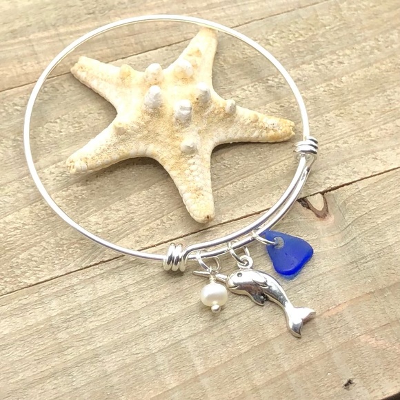 Sea Glass And Pearl Narwhal Bracelet • Genuine Seaglass • Beach Jewelry For Her - Picture 3 of 6